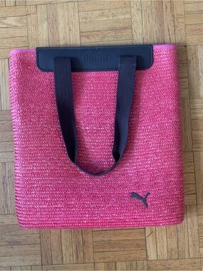 PUMA Pink Woven Tote with Brown Straps